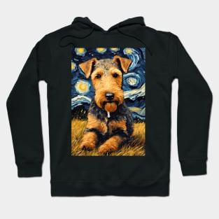 Airedale Terrier Dog Breed Painting in a Van Gogh Starry Night Art Style Hoodie